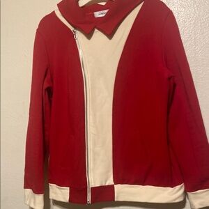 Kospoin Red and Cream Zip-Up Jacket